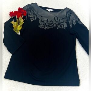 Chico's Ponte Faux Leather Applique Blouse - Size Small (0)